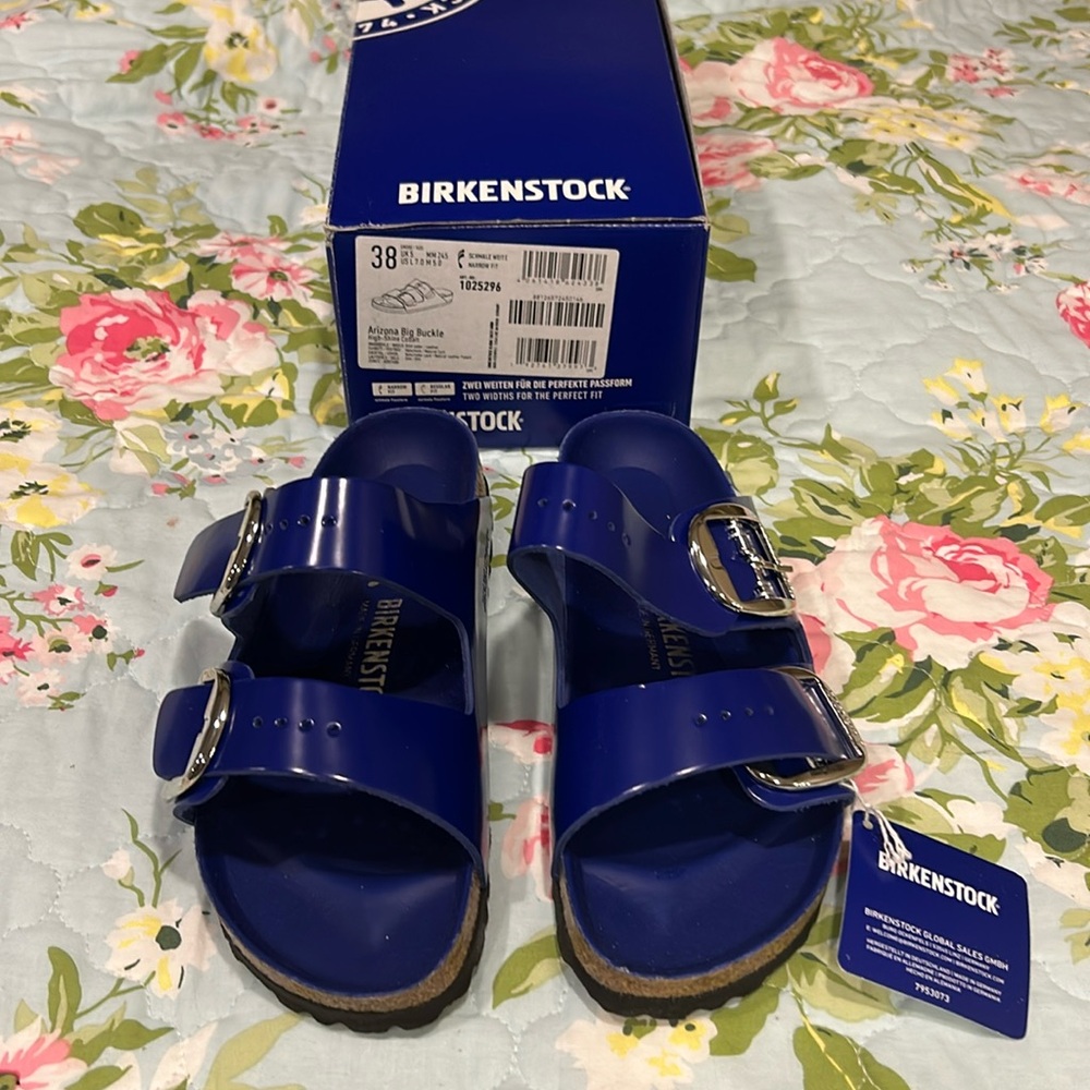 Birkenstocks Arizona big buckle high shine cobalt SZ 38